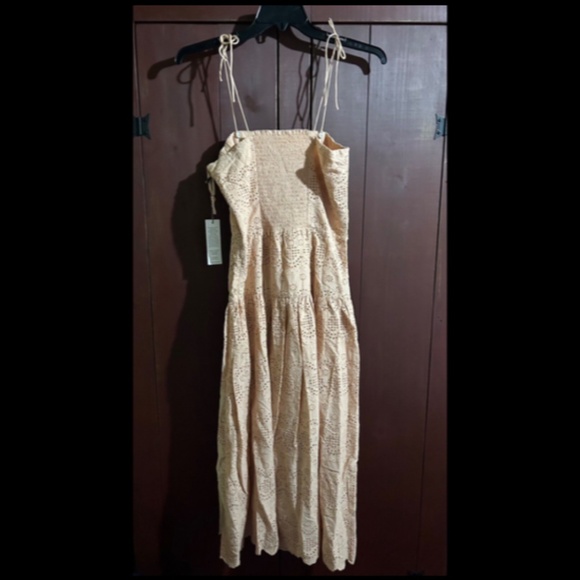 St. Roche Benedict Embroidered Eyelet Halter or Strapless Midi Dress Tan Size 8 - Picture 8 of 16
